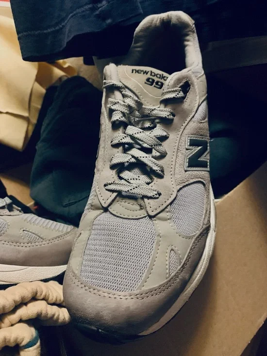 New Balance 991 Light Gray & White Athletic Sneakers - Picture 8 of 10